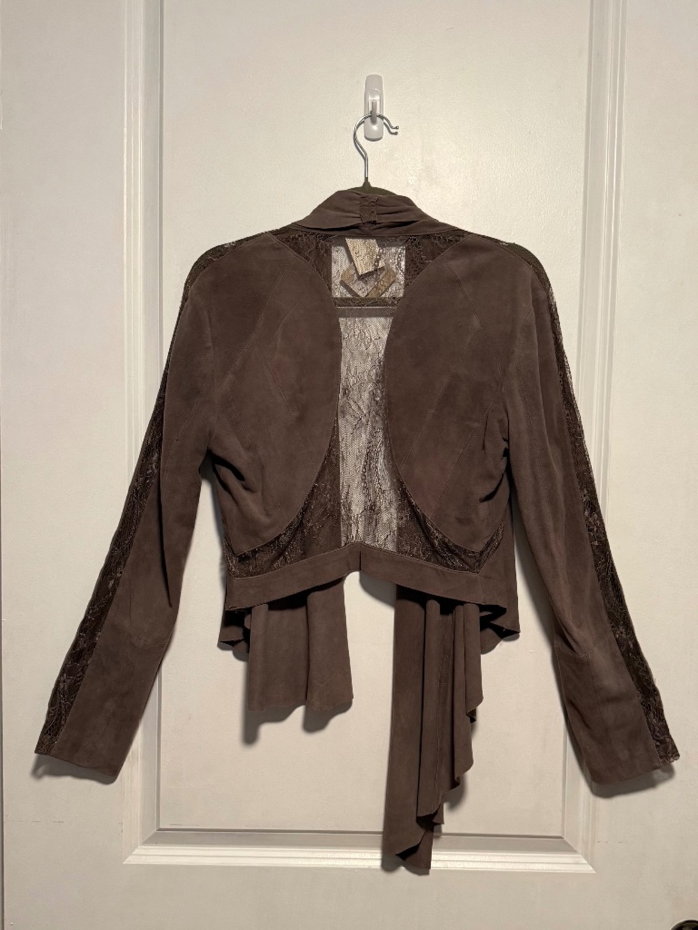 NWT Haute Hippie Suede Lace Open Front Cropped Jacket Size Medium Gray - Picture 6 of 14